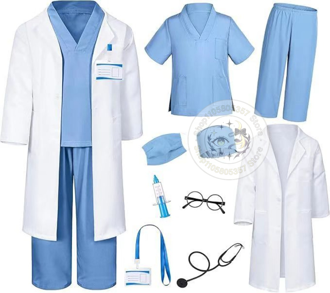 Stethoscope - زي طبيب للعب الأدوار، معطف أبيض،