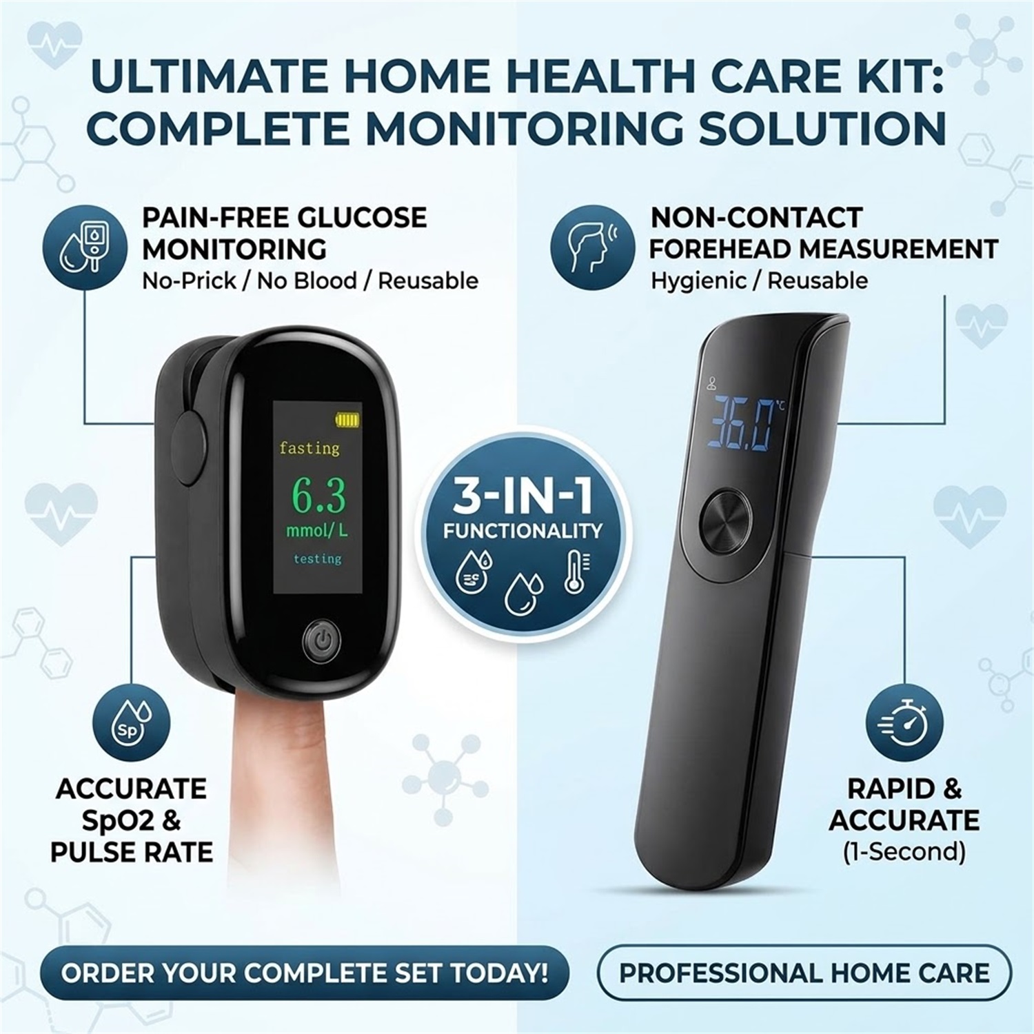 مجموعة مراقبة الصحة 3 في 1، جه - مراجعة Pulse Oximeter وسعره